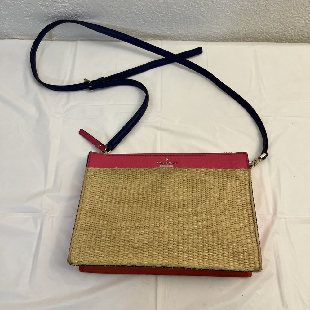 Kate Spade Cameron St Straw Pink Orange Blue Clarise Crossbody Fair 9.5" X 7"‎